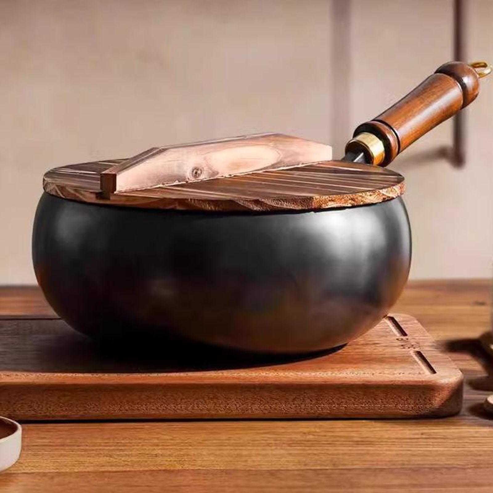 Camping Cooking Cast Iron - Wok chinês não revestido, tampa de