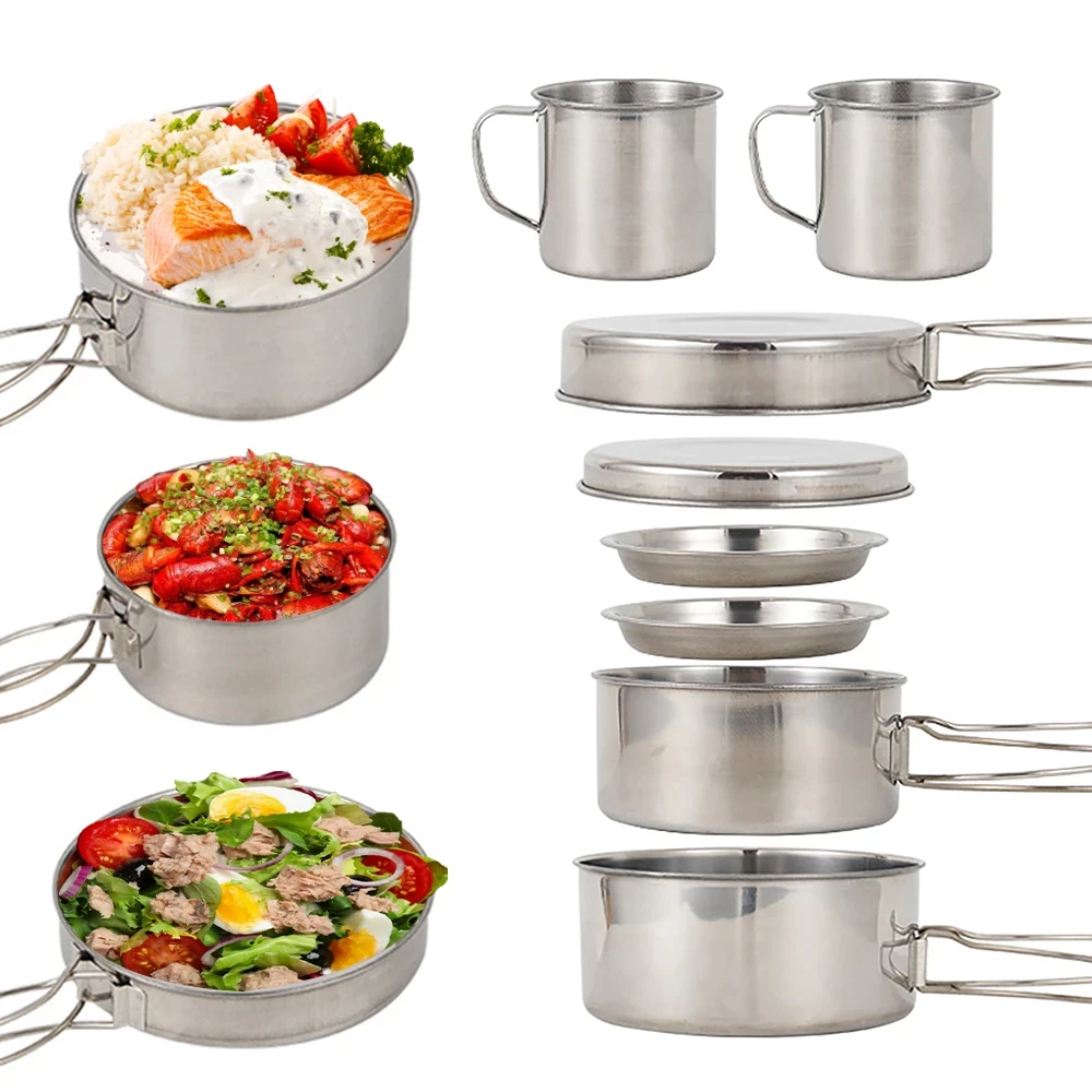 8 pçs/set panelas de acampamen - Camping Cooking Ware Set avaliação e preço