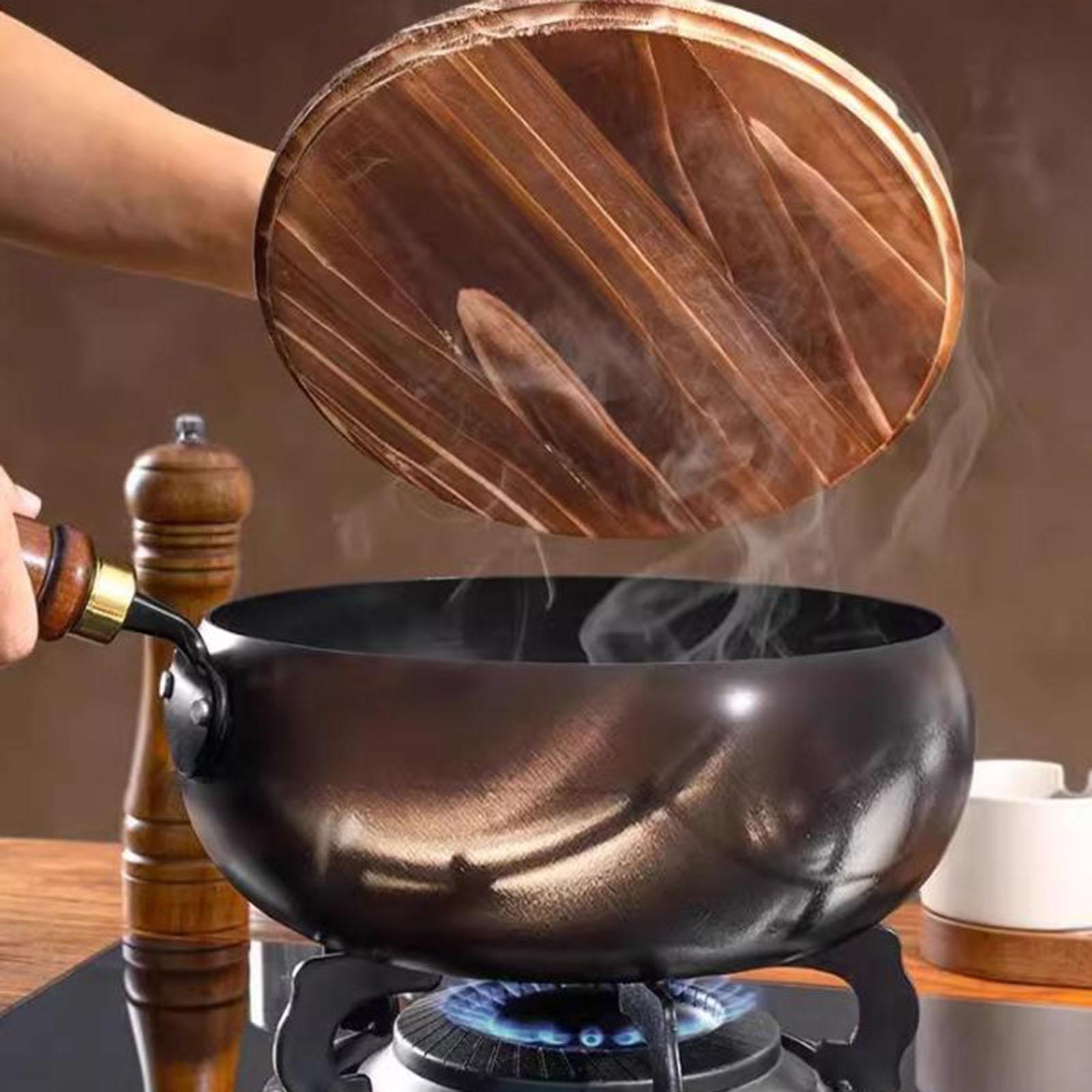 Wok chinês não revestido, tamp - Camping Cooking Cast Iron avaliação e preço