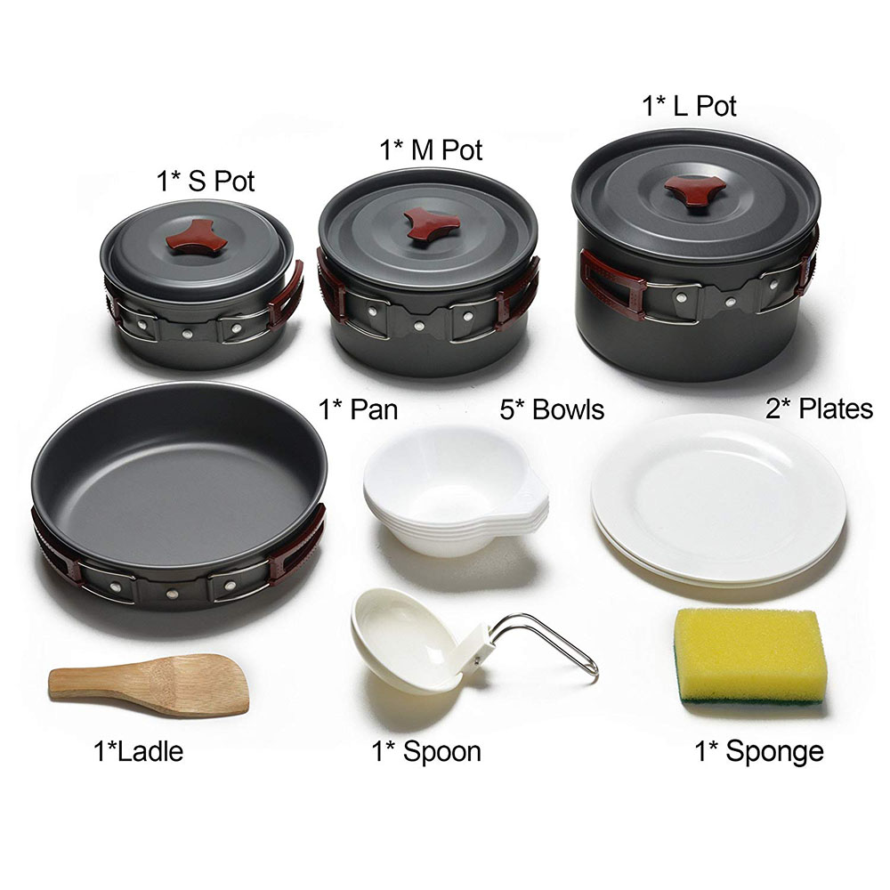 Kit de panelas para acampament - Camping Cooking Ware Set avaliação e preço