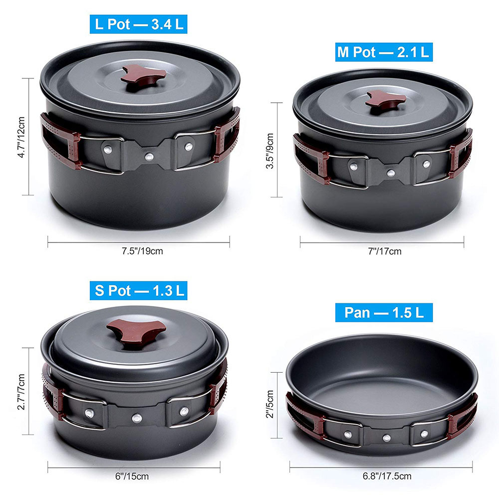 Kit de panelas para acampament - Camping Cooking Ware Set avaliação e preço